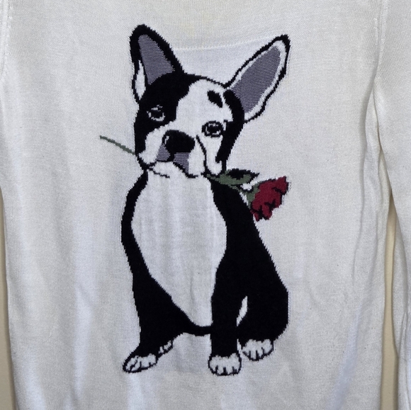 WHBM | French Bulldog with Rose Graphic 3/4 Sleeve Sweater Size Small - Picture 3 of 8